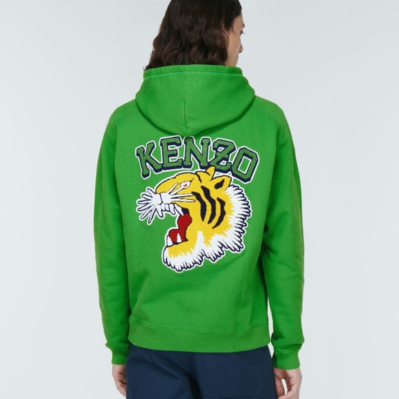 NWT Kenzo 1970 Tiger Embroidered Varsity Green cotton oversized hoodie SZ Medium - Picture 2 of 10